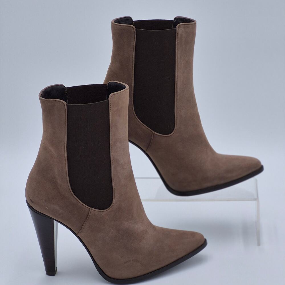 Jenni Kayne Brown Leather Pointed Toe Heeled Chelsea Ankle Boots Size EU38 S0101